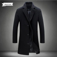 Men's Slim Long Wool Blend Cotton Single Breasted Coat for Autumn and Winter