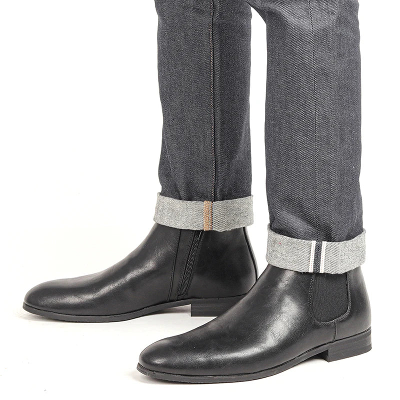 Men's Soft Leather Chelsea Ankle Boots with Zip, Sizes 7-13