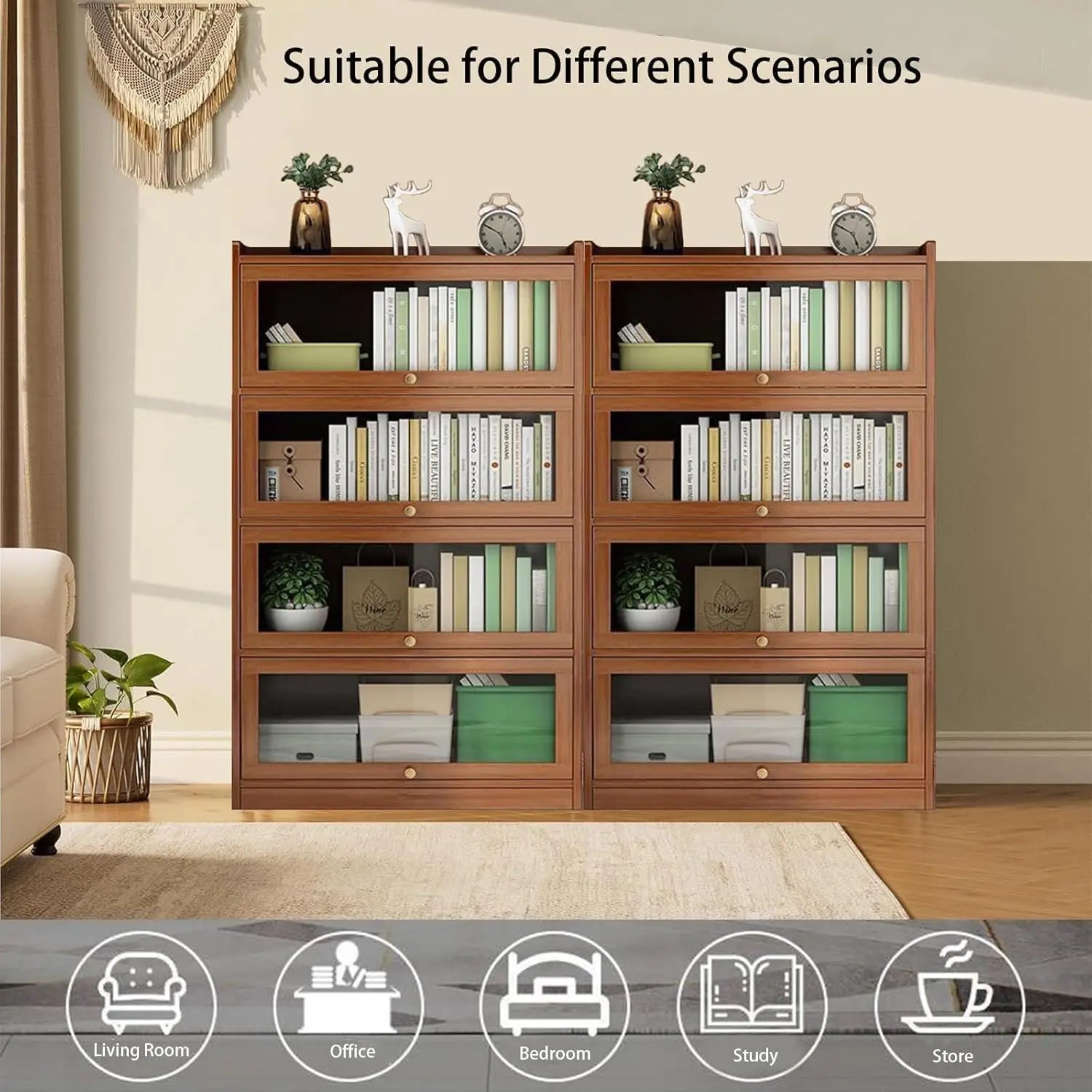 55 Bamboo Bookcases,Book Shelfs with Acrylic Doors,Freestanding Display Storage Shelves for Collectibles,4 Tier Tall Bookshelfs - Buy online at  Vibe In Cart.