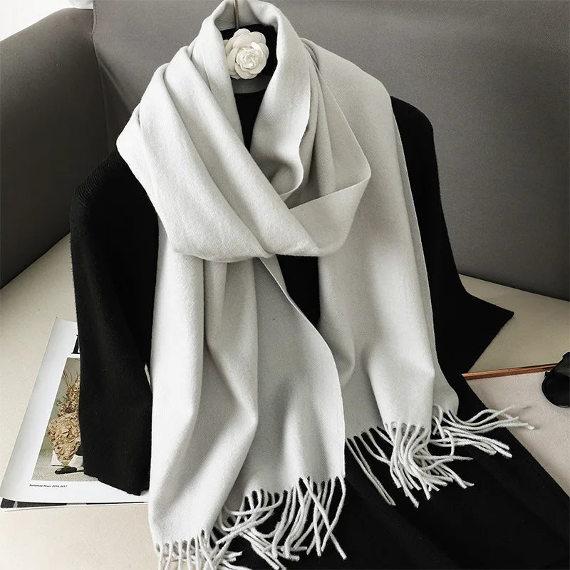 Women's Thick Warm Winter Polyester Scarf with Tassels
