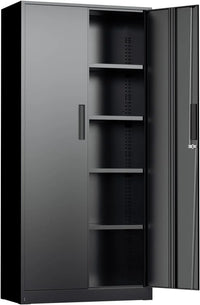 71" H Garage Storage Cabinet with Wheels,Metal Cabinets with 4 Adjustable Shelves and 2 Locking Doors for Garage,Home,Office - Buy online at  Vibe In Cart.