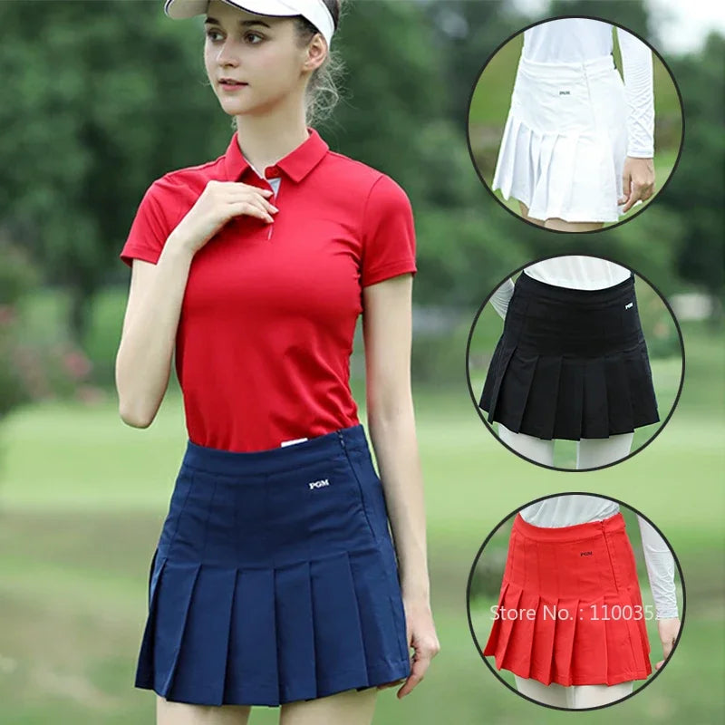 Pgm Women Pleated Skirt High Waist Golf Mini Skirts with Shorts Girl Basic Casual Skorts Lady A-line Korean Sportswear XS-XL