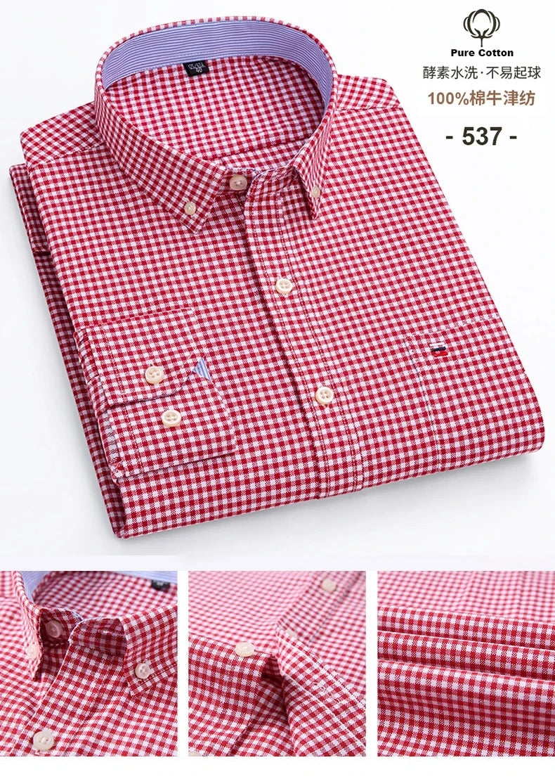 100% Cotton Oxford Men's Shirts Long Sleeves Plaid Soft Regular Fit Formal Dress Shirt Pocket Social Blouse Male Clothes S-7XL - Buy online at  Vibe In Cart.