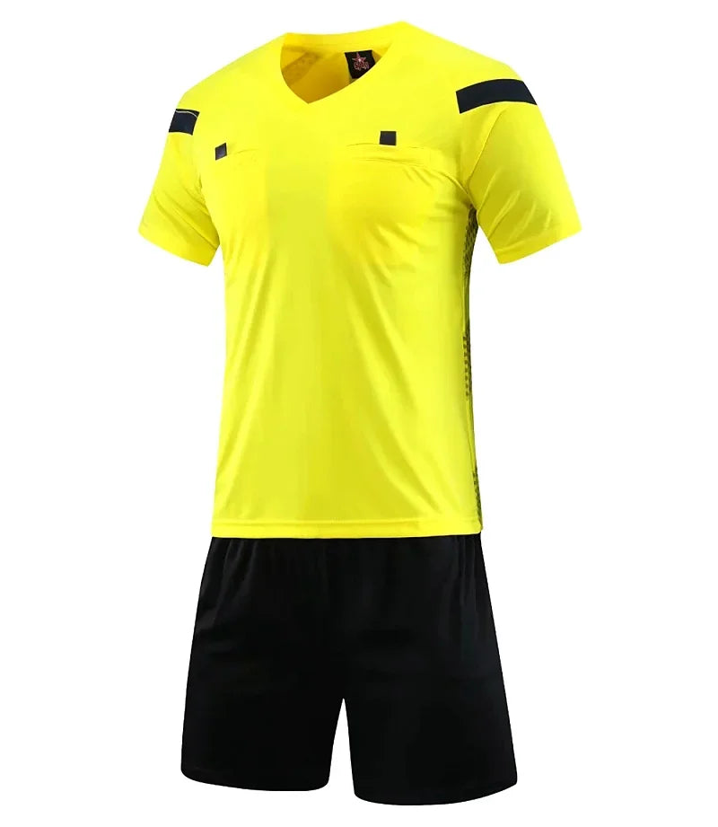 Men's Polyester Soccer Referee Uniform with Jersey and Shorts