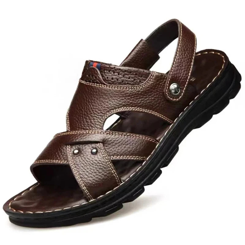 Men's Casual Slip-On Sandals with Low Heel and PU Insole