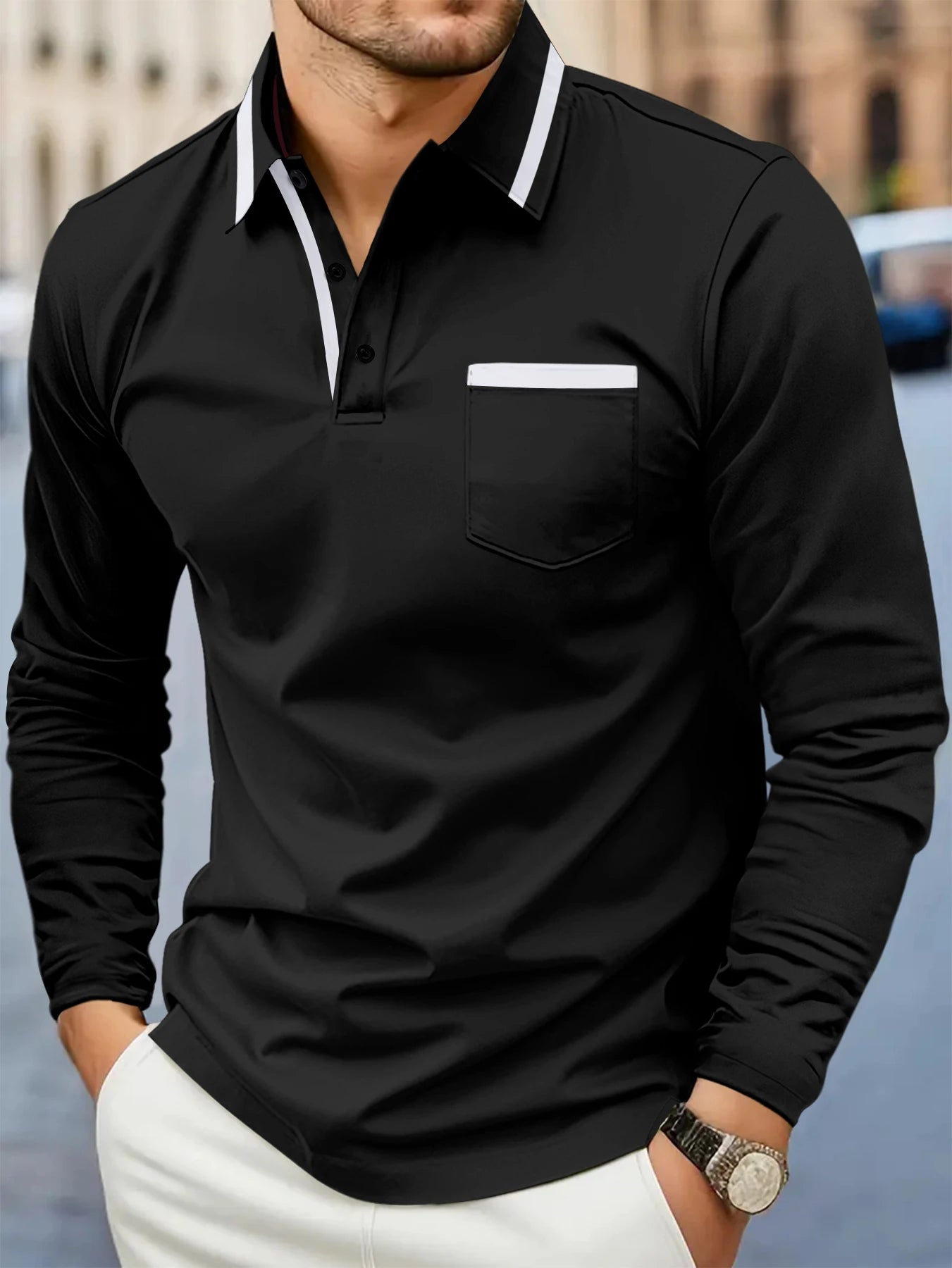 Spring and fall best-selling fashion golf men's lapel pocket comfortable casual sports solid color long sleeve breathable top - Buy online at  Vibe In Cart.