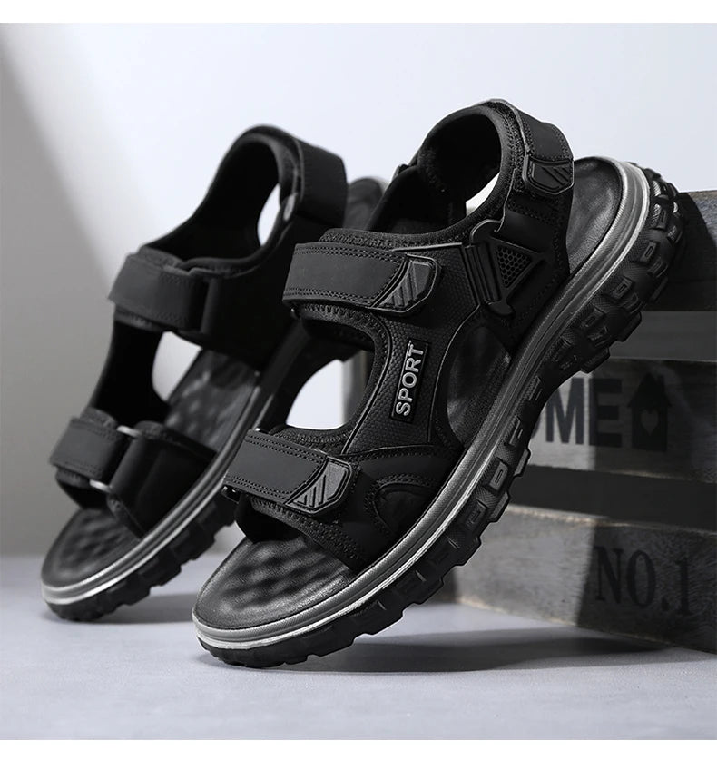 Men's Breathable Gladiator Sandals with Anti-Slip PVC Outsole and PU Upper