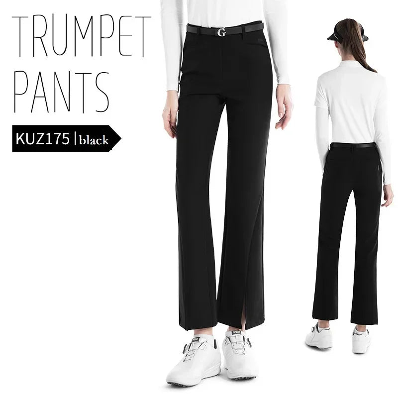 Women's Full Length High Waist Flared Cotton Golf Trousers