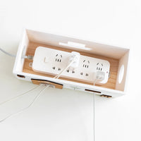 Wooden Rectangle Storage Box for Desktop Cord Organization