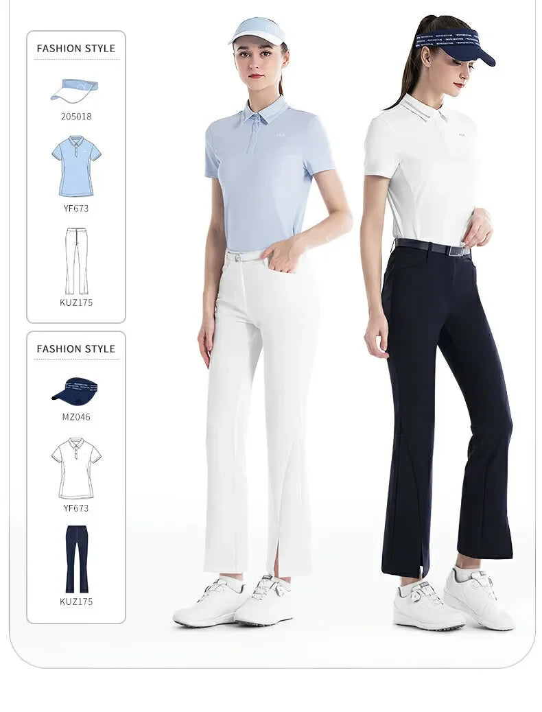 Women's Full Length High Waist Flared Cotton Golf Trousers