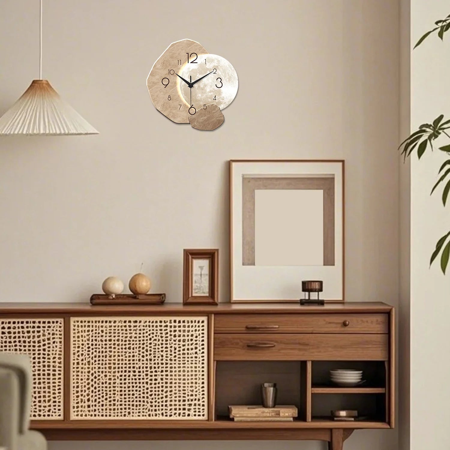 Modern Simple Silent Wall Clock, Moon Design - Quartz Movement, Wooden Material, for Bedroom, Living Room or Office Decoration - Buy online at  Vibe In Cart.