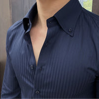 High-quality autumn men's new long-sleeve dark striped slim-fit shirt business casual formal workwear M-4XL - Buy online at  Vibe In Cart.