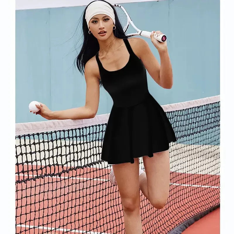 Women's Slim Fit Sleeveless Tennis Dress in Nylon Elastane with Chest Pads
