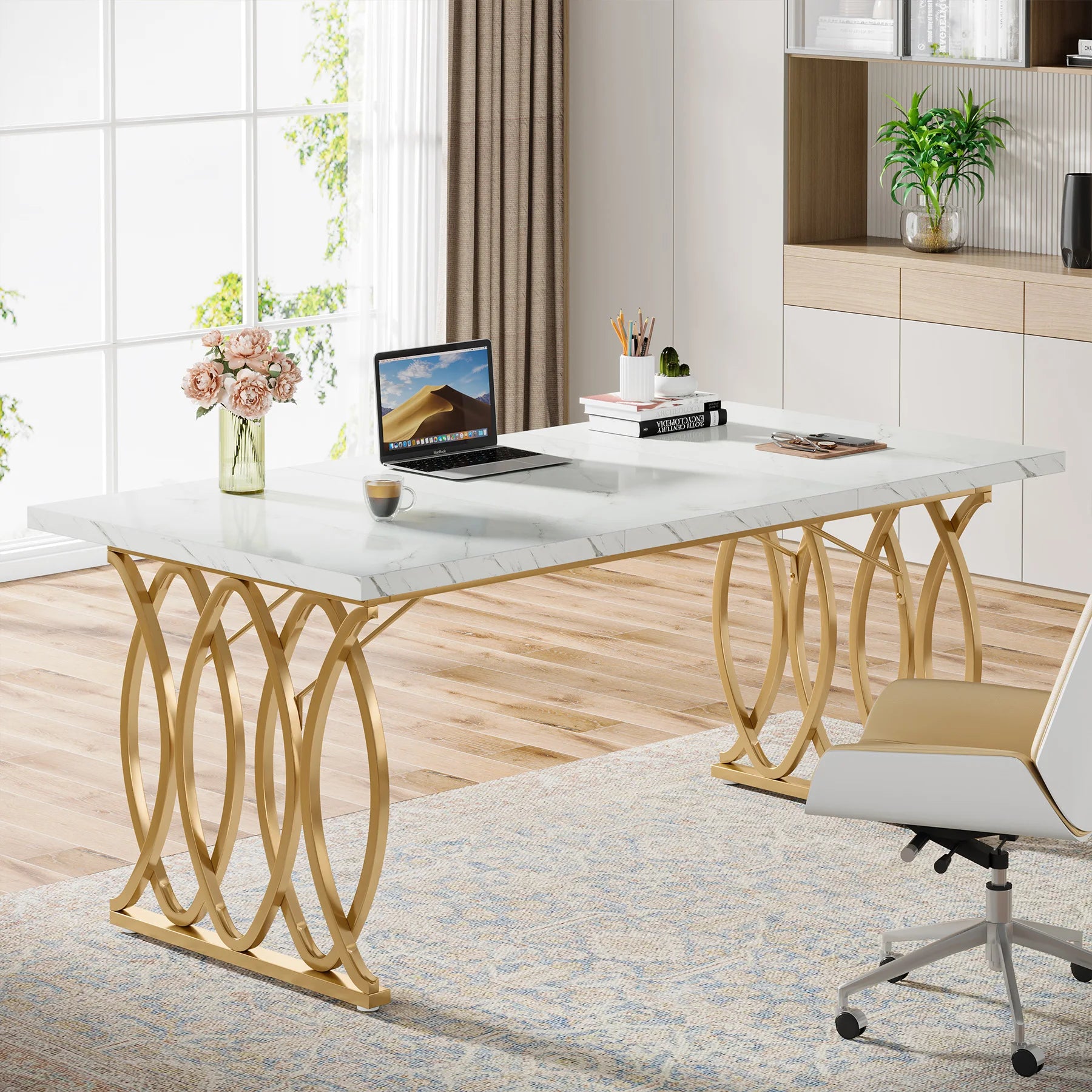 Modern Wooden Office Desk with Metal Legs, 70.9 Inches