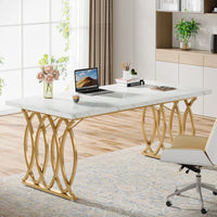 Modern Wooden Office Desk with Metal Legs, 70.9 Inches