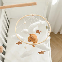Wooden Crib Mobile Baby Bed Bell Rattle Toy Soft Felt Cartoon Bear Mobile bracket Newborn Music Box Bed Bell Hanging Bracket Toy