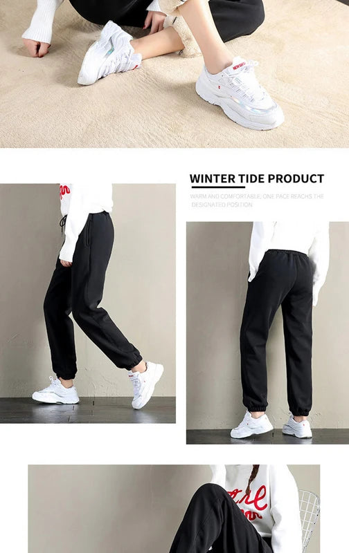 Women's Drawstring Thick Warm Polyester Winter Sports Pants