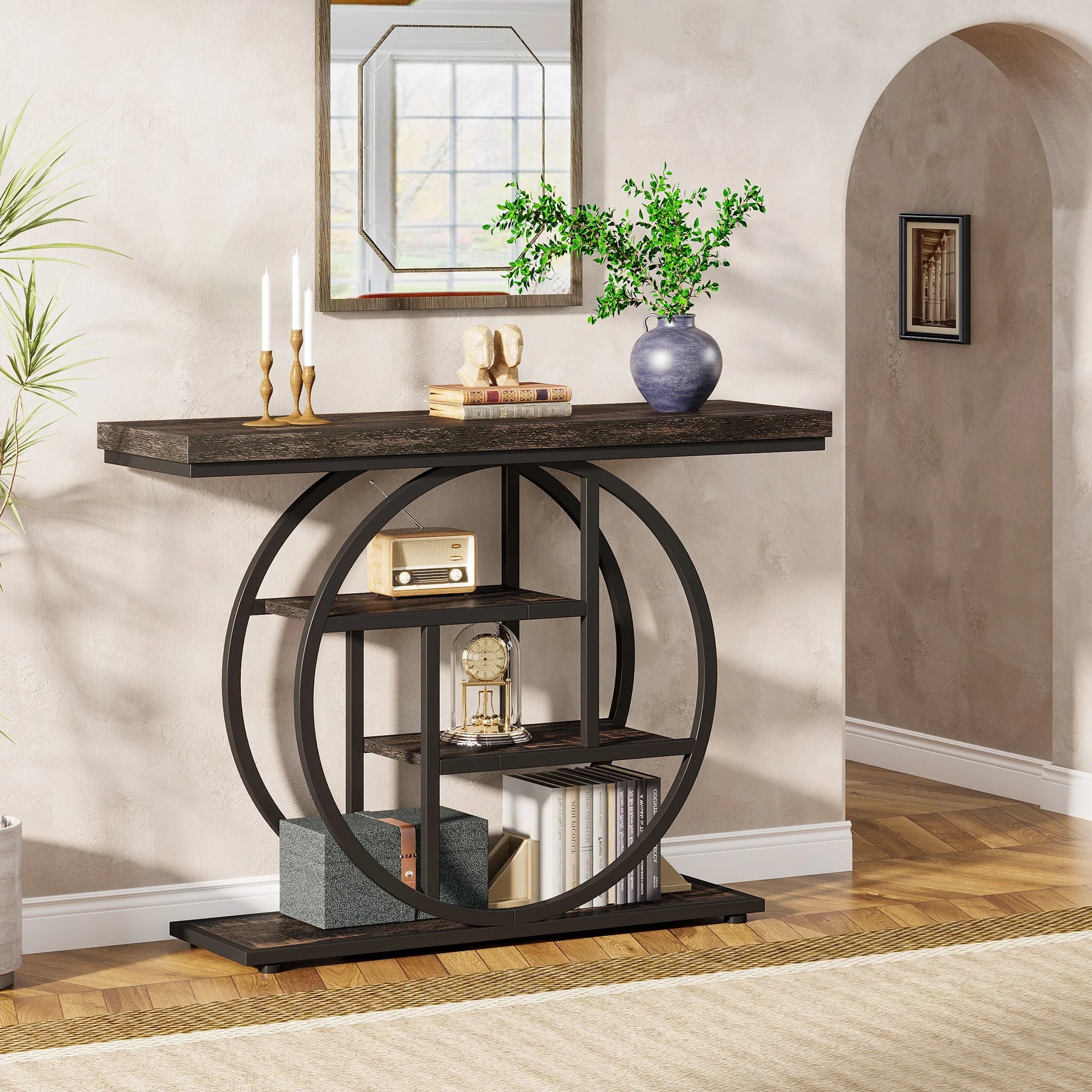 4-Tier Industrial Console Table, 41.3-Inch Metal for Entryway