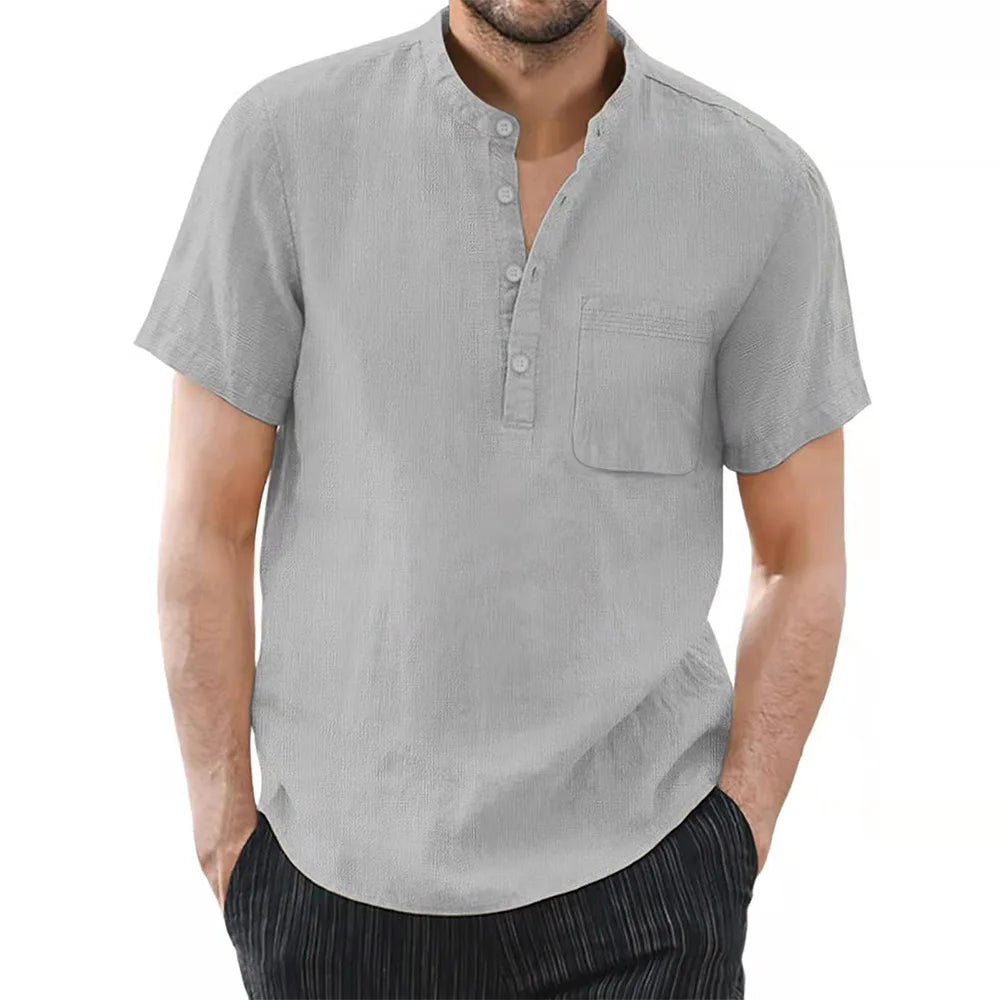 Men's Short Sleeve T-shirt Cotton and Linen Casual Men T-shirts Solid Color Summer Shirt Male Cozy Breathable - Buy online at  Vibe In Cart.
