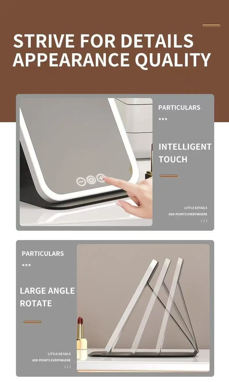 LED Makeup Mirror 3 Colors Light Portable Vanity with Adjustable Brightness USB Charging Foldable for Travel And Home Use - Buy online at  Vibe In Cart.