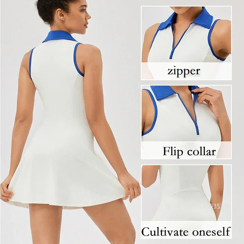 Women Tennis Dress Polo Zipper Collar Slim Skirts Ladies V-neck Breathable Slim Badminton Golf Dresses Quick-Dry Skorts S-XXL - Buy online at  Vibe In Cart.