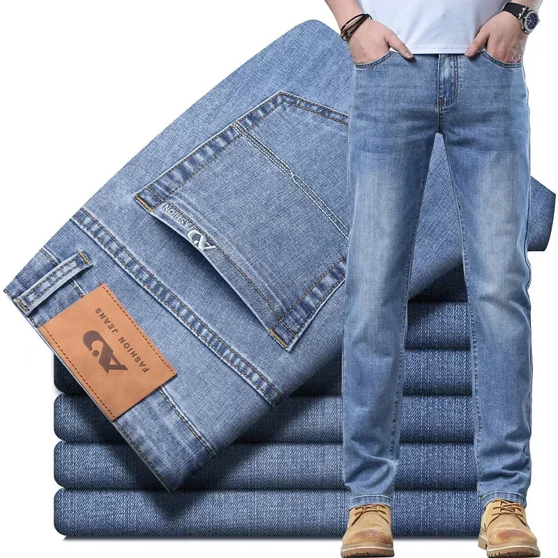 2024 Thin or Thick Material Slim Fit Men's Luxury Classic Style Men Jeans Business Stretch Denim Male Trousers Clothing - Buy online at  Vibe In Cart.