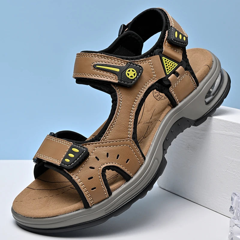 Men's Genuine Leather Breathable Beach Sandals Size 46