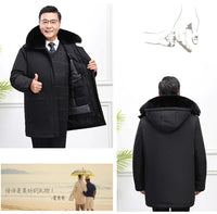 Men's White Goose Down Long Winter Jacket with Detachable Liner