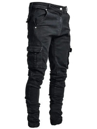 2025 New Men Street Elastic Denim Brand Jeans Narrow Legs Multi Pockets Cargo Pants Casual Slim Fit Daily Wear Joggers Mid Waist - Buy online at  Vibe In Cart.