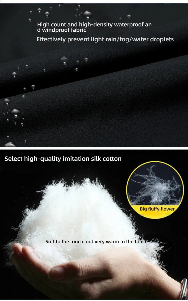 Men's Long Hooded Winter Parka Jacket with Zipper and Pockets