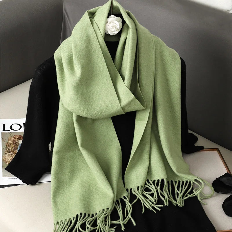 Women's Thick Warm Winter Polyester Scarf with Tassels