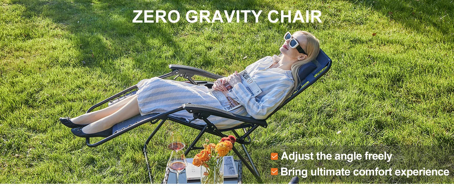 JHK Zero Gravity Set of 2 Portable Recliner Camping Patio Outdoor Garden Lounge Chair with Cup Holder Trays Adjustable Pillow - Buy online at  Vibe In Cart.