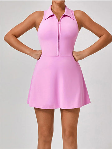 Women's Tennis Dress Women Turn Down Collar Front Zipper 2-in-1 Golf Sports Tight Dress Fitness Workout Running Pocket Skort - Buy online at  Vibe In Cart.