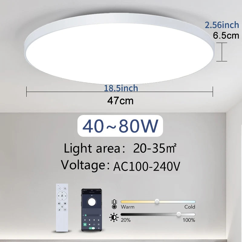Smart LED Ceiling Lamp with Remote Control, Dimmable, White