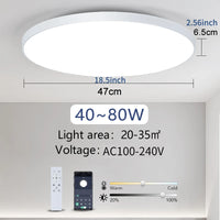 Smart LED Ceiling Lamp with Remote Control, Dimmable, White