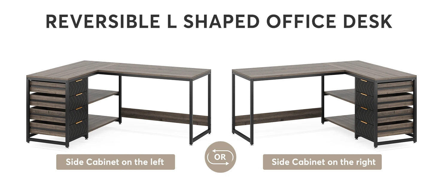 Tribesigns L Shaped Computer Desk with Storage Drawers, 59 inch Corner Desk with Shelves, Reversible L-Shaped Office Desk Study - Buy online at  Vibe In Cart.