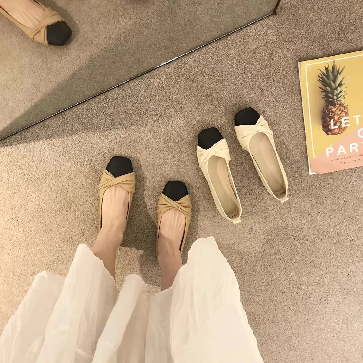 2025 New Round Bow Comfortable Casual Flat Bottomed Shallow Mouth Women's Single Shoes Silk Color Blocked Women's Single Shoes - Buy online at  Vibe In Cart.