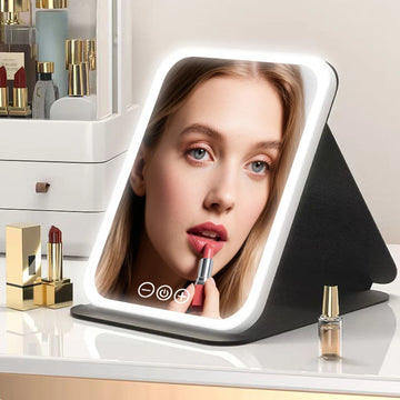 LED Makeup Mirror 3 Colors Light Portable Vanity with Adjustable Brightness USB Charging Foldable for Travel And Home Use - Buy online at  Vibe In Cart.