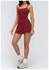 Tennis Dress with Shorts Underneath Women Golf Wear Above Knee Length White Sport Dresses with Shorts Outfit Fitness Workout