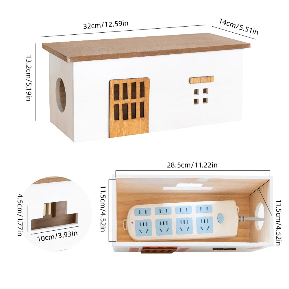 Wooden Rectangle Storage Box for Desktop Cord Organization