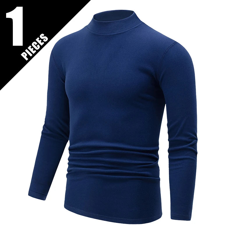 Men's Long-Sleeved Mock Neck Autumn Winter Casual Top