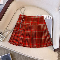 Plaid Pleated Mini Skirt Thick Wool Short Skirt High Waist Box-pleat Miniskirt for Women Teen-girl Preppy Style Outfit - Buy online at  Vibe In Cart.
