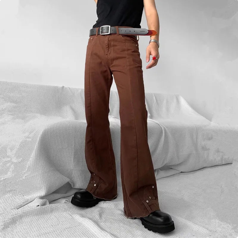 2025 Y2K Fashion Vintage Brown Baggy Flare Jeans Pants For Men High Street Hip Hop Women Casual Cotton Long Trousers Pantalon - Buy online at  Vibe In Cart.