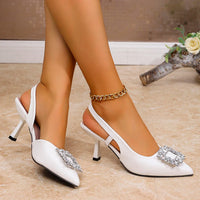 High Heels Sandals Women Crystal Square Buckle Spring Summer Slip On Pointed Toe Pumps Woman Thin Heel Party Wedding Shoes Mujer - Buy online at  Vibe In Cart.