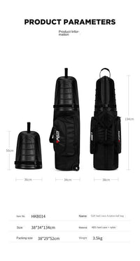 Hard Shell Nylon Golf Bag, Black, 38x34x134cm
