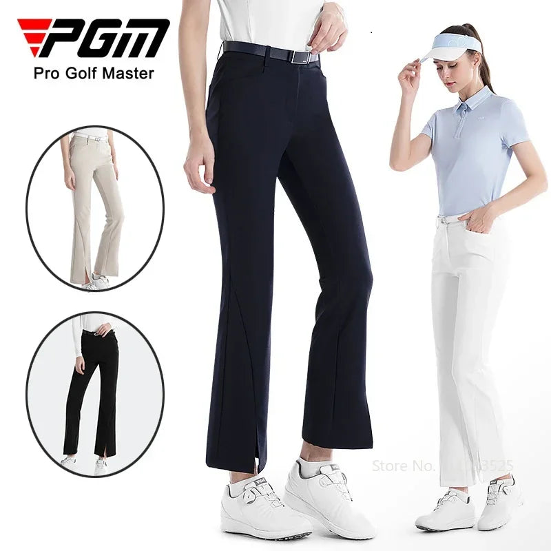 Women's Full Length High Waist Flared Cotton Golf Trousers