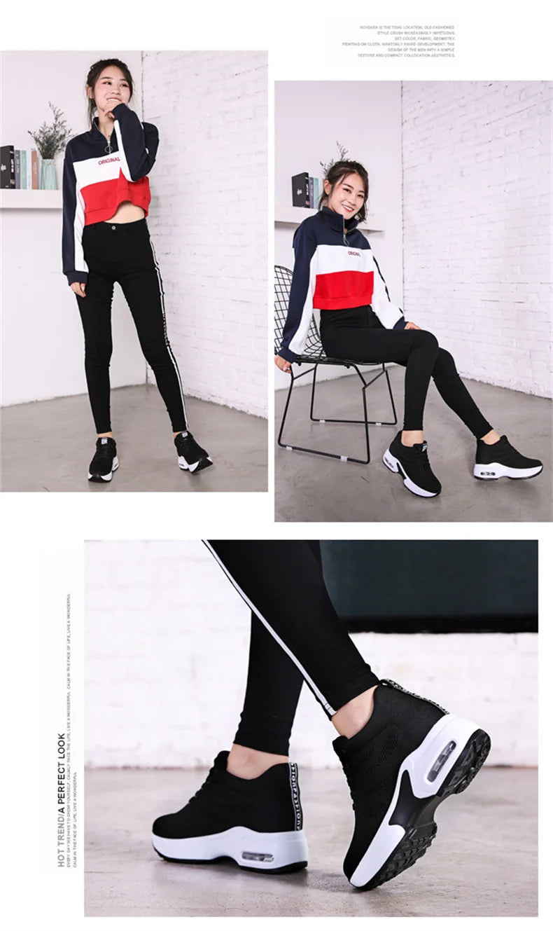 Women's Platform Mesh Lace-Up Sneakers Medium Heel