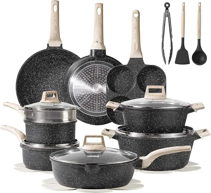 21Pcs Pots and Pans Set, Nonstick Cookware Sets, White Granite Induction Cookware Non Stick Cooking Set w/Frying Pans - Buy online at  Vibe In Cart.