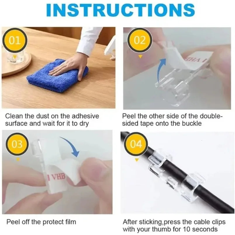 Plastic Cable Manager with Self-Adhesive Holders, 20 Pieces, Three Colors