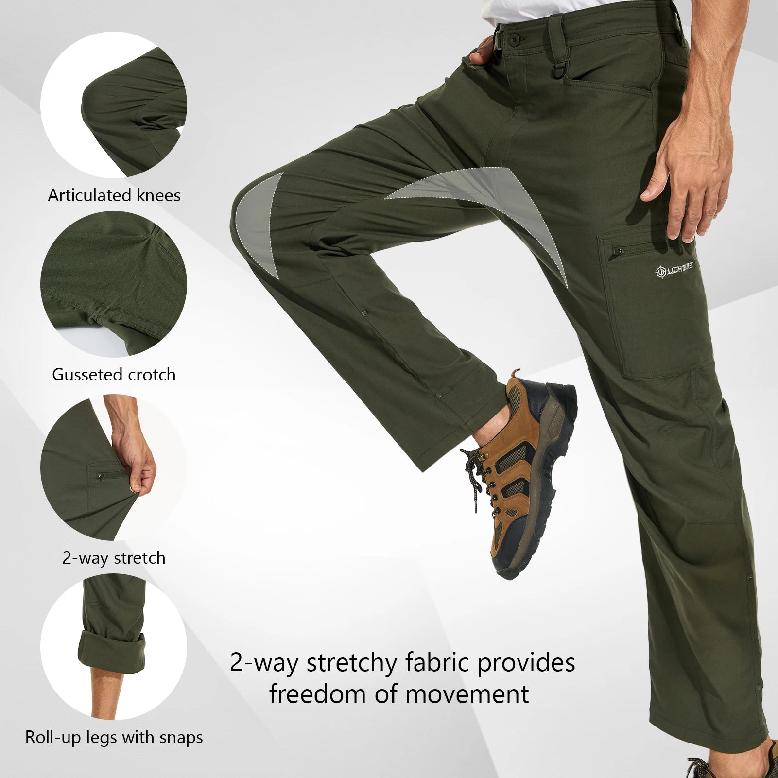 Lightbare Men's Stretch Hiking Golf Cargo Pants UPF 50+ Cropped with Roll-Up Leg Snaps Water Resistant Straight Fit - Buy online at  Vibe In Cart.